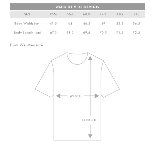 Fitted (Female cut) Wafer Tee Measurements
